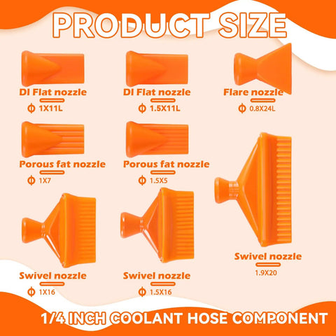 Image showing DI flat, flare, porous fat, and swivel nozzles, part of 20 Piece Hose ID Coolant Nozzle Set For Modular Lines And Fittings.
