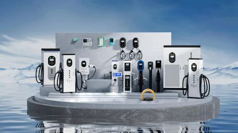 Beat Range Anxiety With Heavy Duty 60KW Or 120KW DC Fast Charger EV Charging Station Featuring App Control For Outdoor Sites And Commercial Fleets To Juice Up Rigs Straight Out The Gate, showcasing multiple EV chargers.