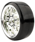 One-Tenth Scale RC On Road Tires And Wheels Set For Dope Drift Racing, Compatible With HSP Tamiya HPI Kyosho Redcat ExceedRC Cars, 62mm Outer Diameter, 26mm Width, 12mm Hex Hubs, Silver Finish, 4 Piece close-up