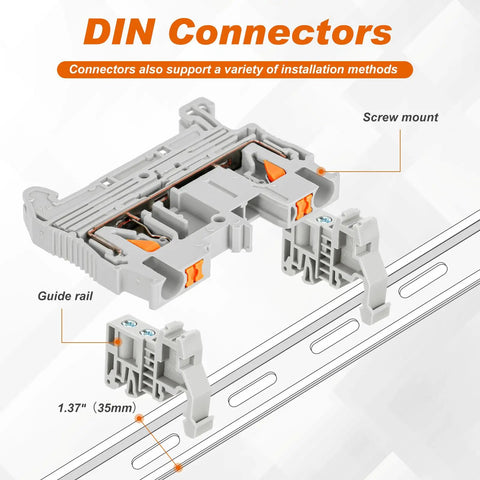 Push In Gray DIN Rail Terminal Block Kit ST2 2.5 1x1 76 Pcs With Covers End Stops And Jumpers For Control Panels And DIY Electrical Projects Perfect For Auto Wiring In Cabinets Quick Install And Reliable Performance. Gray 35mm DIN rail terminal block with screw mount