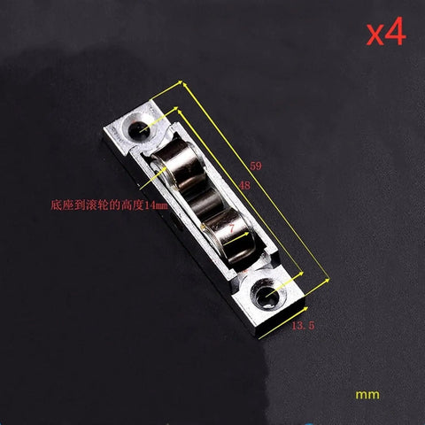 Built Tough Heavy Duty Sliding Door Rollers and Window Pulleys Rock Solid Double Wheel Hardware for Glass Aluminum Doors Drawers and Shower Tracks Glides Like Butter Super Easy Install 4 Pack with dimensions.