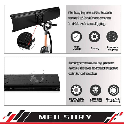 48 Inch Garage Tool Organization Wall Mount Rack With 3 Rails And 7 Hooks, Heavy Duty Tool Storage Holds Up To 440 Lbs, Upgraded Design With Torpedo Level