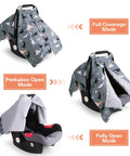 All In One Baby Car Seat Cover And Nursing Shield With 360 Degree Full Coverage Peekaboo Opening Cozy Minky Blanket Dinosaur Print