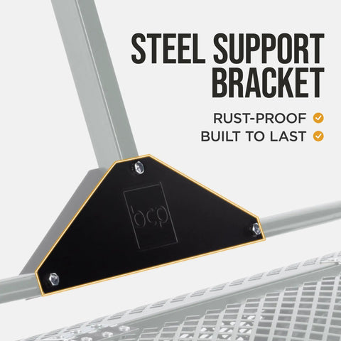 Steel support bracket close-up for Compost Spreader With 24 Inch Wide Drum For Even Coverage Of Compost Soil Sand Manure And Mulch