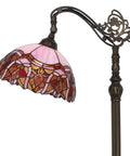 Tiffany Style Floor Lamp With Stained Glass Shade Adjustable Arched Gooseneck 66 Inch Tall Bronze Base