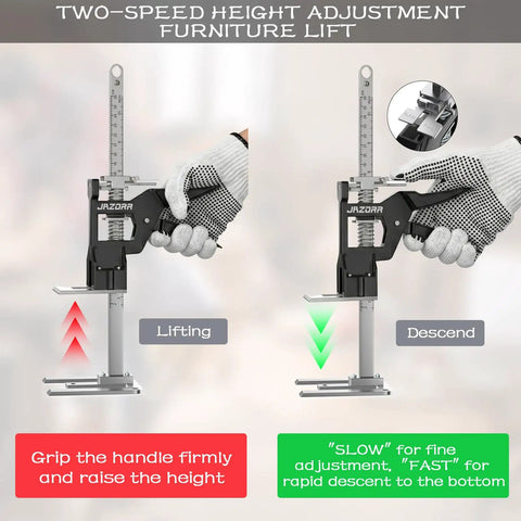 2 Pack Heavy Duty Furniture Panel Lifter With 440 Lb Capacity And Smooth Dual Speed Descent for easy cabinet lifting.