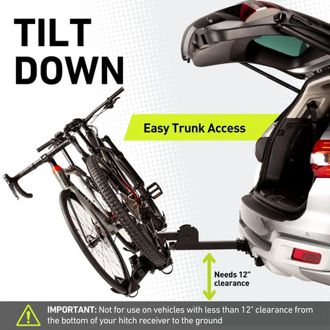 Two Ebikes Up To 65 Lbs Each Hitch Rack For 2-Inch Receiver, Anti-Wobble Patented Mount, Fits Fat Tire Up To 5 Inches, Road And Mountain Bikes, Tilt-Down Access, Fold-Up For Storage, Locking Tow Mount