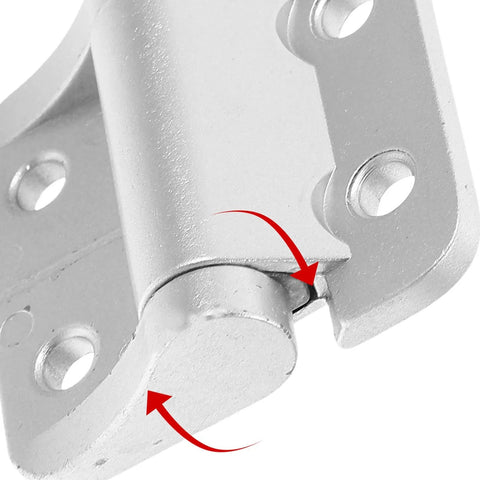 Beefy Torque Hinge For Cabinet Doors 18Nm Zinc Alloy With Adjustable Angle Stop, close-up view of hinge with four screw holes.