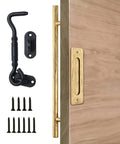Dope Gold 24 Inch Barn Door Handle Set Retro Rustic Sliding Hardware Kit With Round Pull Flat Finger Pull Hook Lock And Eye Latch