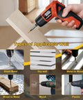 Hand using electric screwdriver on wood with types of walls for 1200-Piece Self Tapping Screws Set For Plastic And Metal In M2 M2.5 M3.