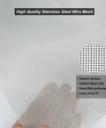 304 Stainless Steel Mesh Screen 150 Mesh 40x120cm with zoomed-in grid detail and hand showing flexibility.
