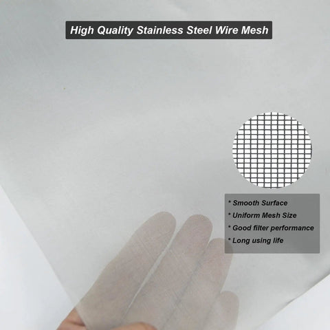 304 Stainless Steel Mesh Screen 150 Mesh 40x120cm with zoomed-in grid detail and hand showing flexibility.