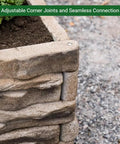 Close-up of raised garden bed kit with ledgestone panels that snap together in 8 by 24 inch natural look stone pattern durable polyurethane