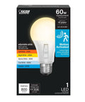A19 LED Motion Sensor Bulb With 60W Equivalent, 5CCT Options, E26 Base, 800 Lumens, Auto On Auto Off, Smart Energy Saving Lighting For Hallways And Rooms In Any Home. Box front view