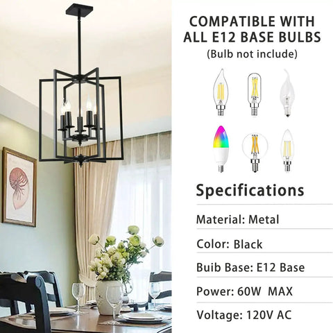 Industrial Rustic Pendant Light Chandelier With Five Lights, Adjustable Height E12 Vintage Hanging Fixture above dining table