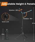 Rechargeable Work Light With Stand, Triple LED Heads For Boss Level Lighting showing adjustable tripod and LED angles