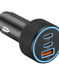 67W Three Port USB C Car Charger With Dual USB C And USB A Fast Charging For iPhone iPad Galaxy And Android Cigarette Lighter