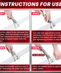 Instructions for use of No Sweat 9 Inch Locking Pliers Set with steps for clamping and releasing objects securely.