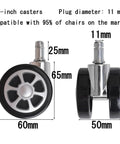 Premium 2.5 Inch Office Chair Casters Featuring Silent Gliding Polyurethane Tires hardwood floor compatible, shown with dimensions.
