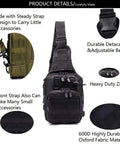Go-To Tactical Sling Pack With Three Carry Styles Shoulder Bag Chest Sling And Hand Carry Outdoor Daypack, Oxford fabric, 11x7.5x3.9 inches.