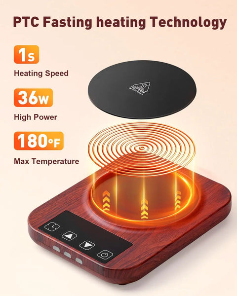 Electric Coffee Cup Warmer With Auto Shut Off And Nine Temperature Settings 36W Rapid Desk Mug Heater with heating plate and controls.