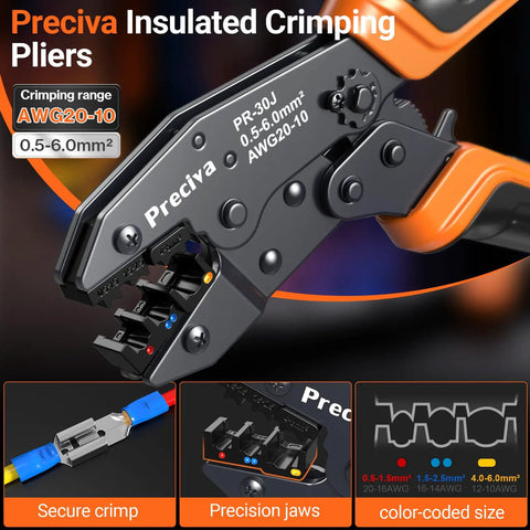 Heavy Duty Crimping Tool Kit For Insulated Terminals And Wire Connectors With Ratchet Crimper Covering AWG 20 To 10