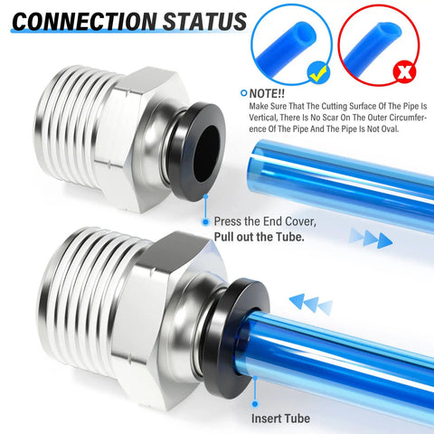 Push To Connect Pneumatic Fittings Straight Male 3/8 Inch Tube OD X 1/2 Inch NPT Thread Copper And Plastic Pack Of 2 instructions