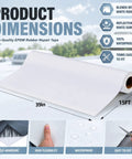 1 Roll EPDM Rubber Roofing Membrane 50 Mil Thick 39 By 15 Ft White Vulcanized Sheet shown laid flat for easy measurement.