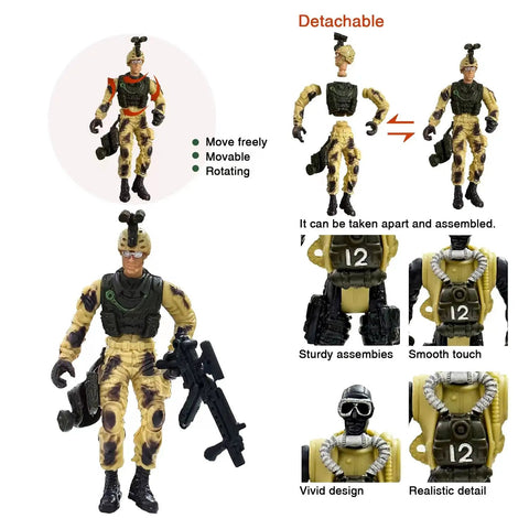 Six Pack Army Men Action Figures Playset With Realistic Gear And Weapons Detachable Soldiers SWAT Team Educational Military Toys