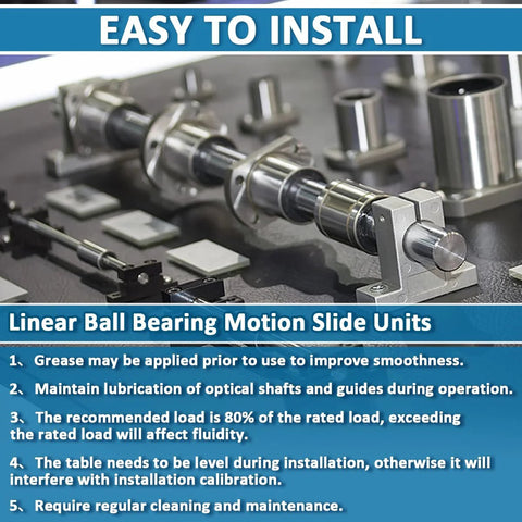 NOOTO linear ball bearing motion slide unit, silver metal shaft with mounting block