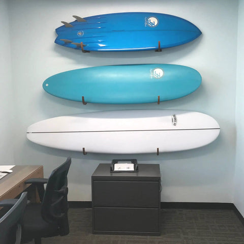 Wood Surfboard Rack For Longboards And Shortboards Indoor Outdoor Wall Mount Display Crafted In Minimal Dark Stained Wood