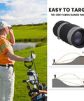 Golfer using rangefinder from Go To All In One Portable Golf Kit With Premium Leather Pouch Includes Golf Balls Tees A Multifunction Divot Tool Rangefinder Brush Scorer Ball Clamp And More Perfect Gift For Men And Women Pink