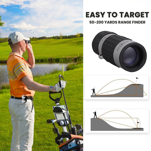 Golfer using rangefinder from Go To All In One Portable Golf Kit With Premium Leather Pouch Includes Golf Balls Tees A Multifunction Divot Tool Rangefinder Brush Scorer Ball Clamp And More Perfect Gift For Men And Women Pink