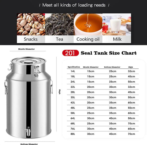 Premium Quality Heavy Gauge Stainless Steel Milk Jug And Oil Tote With No Sweat Cleaning And Rock Solid Seal 76 Liter size chart