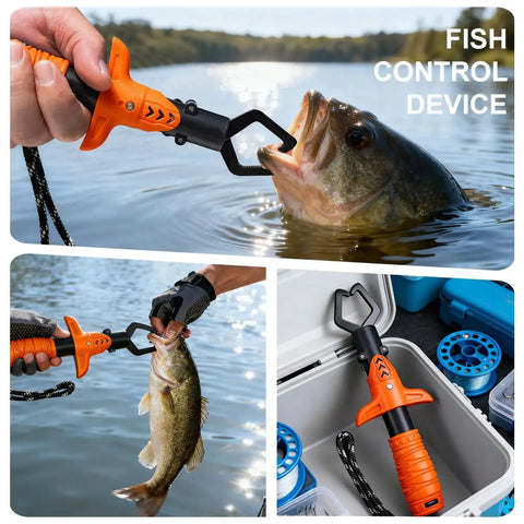 Fish control device in use, part of Fillet Knife Set For Beginners With 9 Piece All In One Fishing Tool Kit Including Non Slip Grip Fillet Knife.