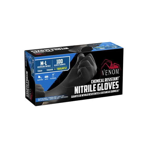 Box of Chemical-Resistant Nitrile Gloves Disposable Black Heavy Duty Grip For Painting Cleaning Automotive Work Size Medium Large Latex Free Powder Free 100 Count