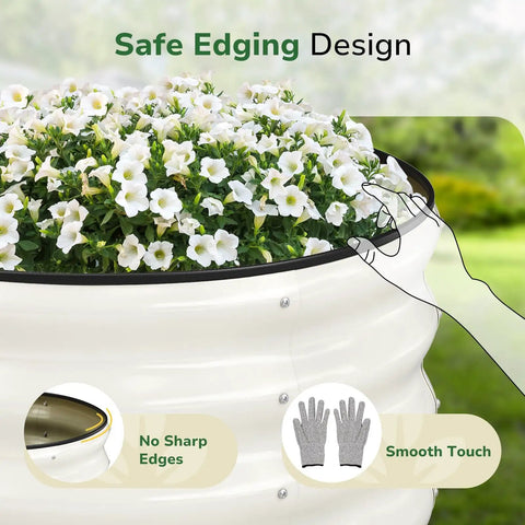 Round Galvanized Raised Garden Bed 2x2x1 Ft Low Fuss Easy Assembly Rust Proof Outdoor Planter With Anti Cut Gloves And Tools White Finish