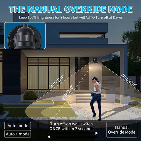 2 Pack Motion Sensor Outdoor LED Wall Light With Dusk To Dawn Auto Sensor Waterproof Exterior Sconce Lighting Fixture illustrated