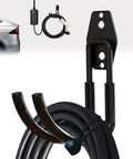 Straight Up Solid Heavy Duty J Hook EV Charger Holder Wall Mount with thick rubberized hooks holding EV cords neatly.