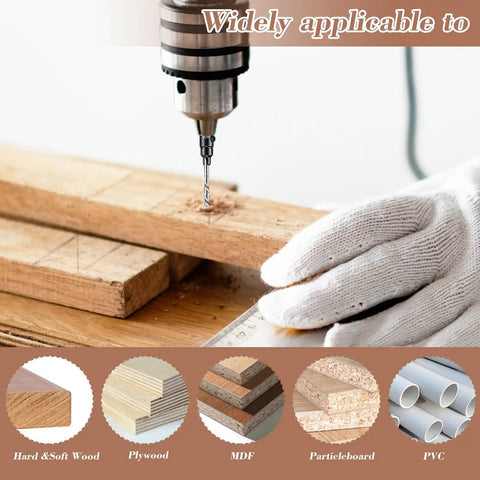 Drilling into wood with Five Piece Countersink Drill Bit Set With One Quarter Inch Hex Shank, Tapered Adjustable Depth Bits