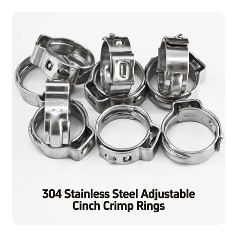 50Pcs 8.8-10.5mm Single Ear Hose Clamps 304 Stainless Steel Heavy Duty Adjustable Cinch Crimp Rings for Automotive Plumbing and Home Appliances