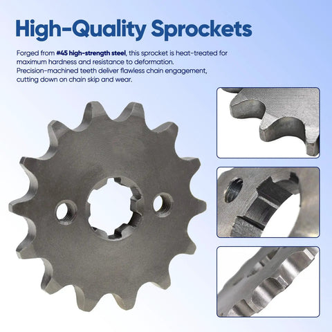 Front Engine Sprocket 420 14T 17mm Bore For 50cc To 160cc Dirt Bikes, high-strength steel, detailed tooth design, fits 420 chains