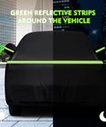 Front view of Waterproof Rugged Truck Cover For Chevy Silverado C K 1500 2500 3500 1988 1999 with green reflective strips.
