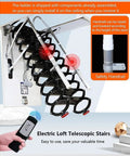 Heavy Duty Electric Pull Down Attic Ladder With Smooth Remote Control And Top Shelf Adjustable Handrails For Hassle Free Loft Access And Solid Ceiling Mount Installation featuring assembled components for easy installation and adjustable handrails.
