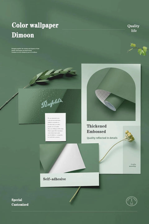 Removable Peel And Stick Wallpaper Contact Paper Dark Green Self Adhesive Vinyl Roll for walls and cabinets with embossed texture.