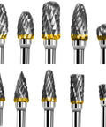 Carbide rotary burr set, 10 pcs, double-cut tungsten carbide bits with 1/8 in shank for carving and engraving
