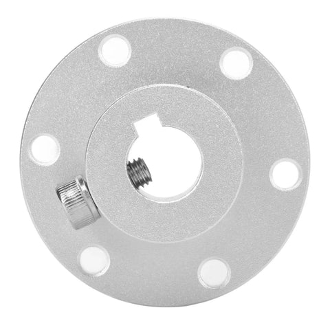 Top view of an aluminum flange coupling for RC models 14mm shaft, showing high hardness alloy connector with screw fitting.