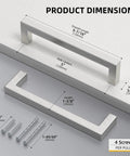 Diagram showing dimensions of 30 Pack 5 Inch Brushed Nickel Cabinet Pulls Square Drawer Handles for Kitchen Cabinets Cupboards and Dressers