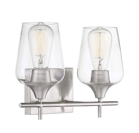 Dope Octave Bohemian Clear Glass Vanity Wall Light Two Light Bath Fixture In Warm Brass 120 Total Watts visible
