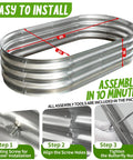 Galvanized Raised Garden Bed Kit Outdoor Oval Planter Boxes For Vegetables Fruits And Flowers Heavy Duty Metal Easy Assembly 4x2x1 Ft Per Bed 2 Pack Silver, showing assembly steps.